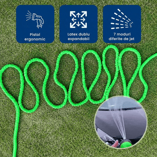 AquaFlex Max – Furtun Expandabil cu 7 Tipuri de Jet, 30 Metri