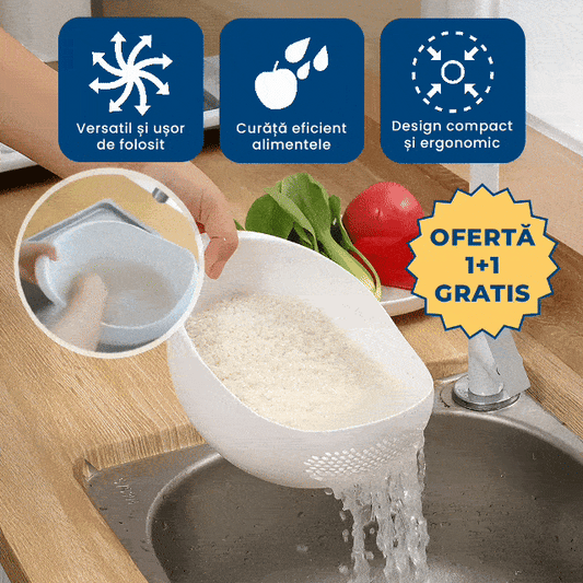 1+1 GRATIS: MagiBowl - Vas cu Strecurătoare pentru Orez, Salate și Paste