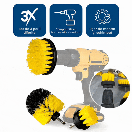 TurboClean - Set Perii pentru Curățare și Lustruit cu Bormașina (3 piese)