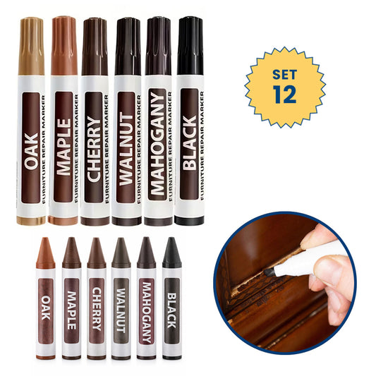 WoodFix Pro – Markere și Creioane Ceramice pentru Retușul Lemnului (Set de 12)