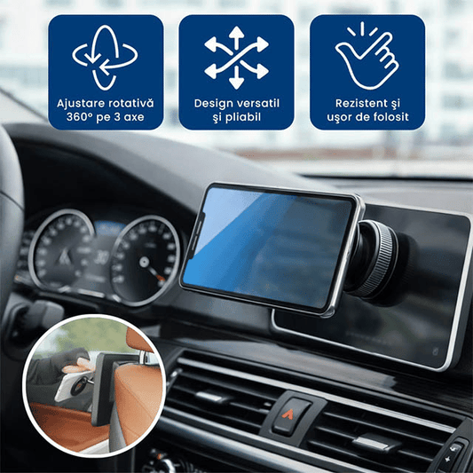 MagneHold Pro – Suport Magnetic cu Ventuză 360° pentru Telefon