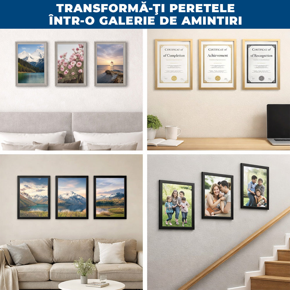 MagiRama – Set 3 Rame A4 cu Prindere Magnetică, fără Găuri în Perete