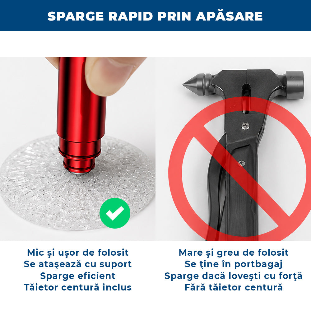 GlassBreak Auto - Spărgător de Geam Auto pentru Situații de Urgență Rutieră
