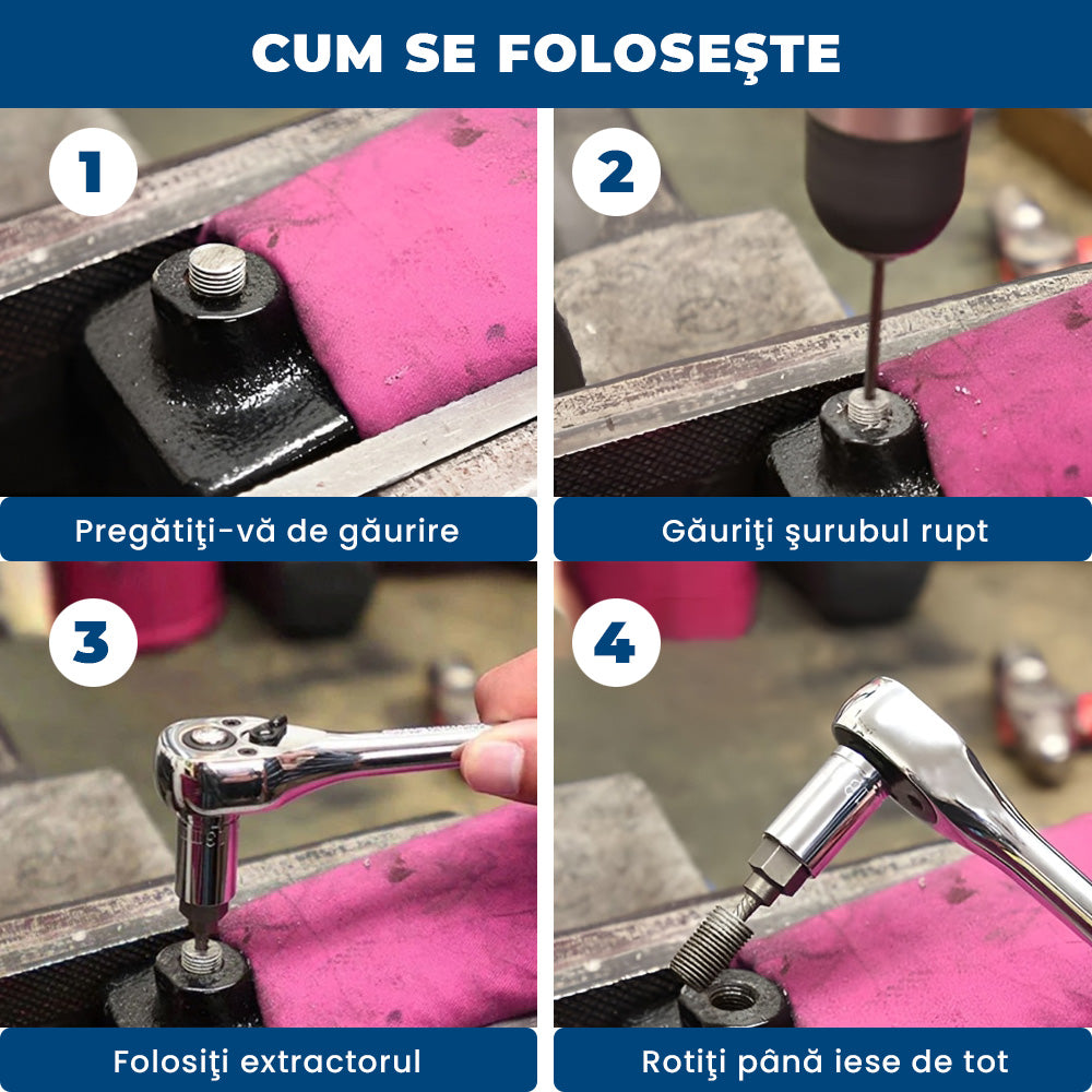 BoltFix Pro – Set de 10 Extractoare din Oțel Aliat pentru Îndepărtarea Șuruburilor Rupte