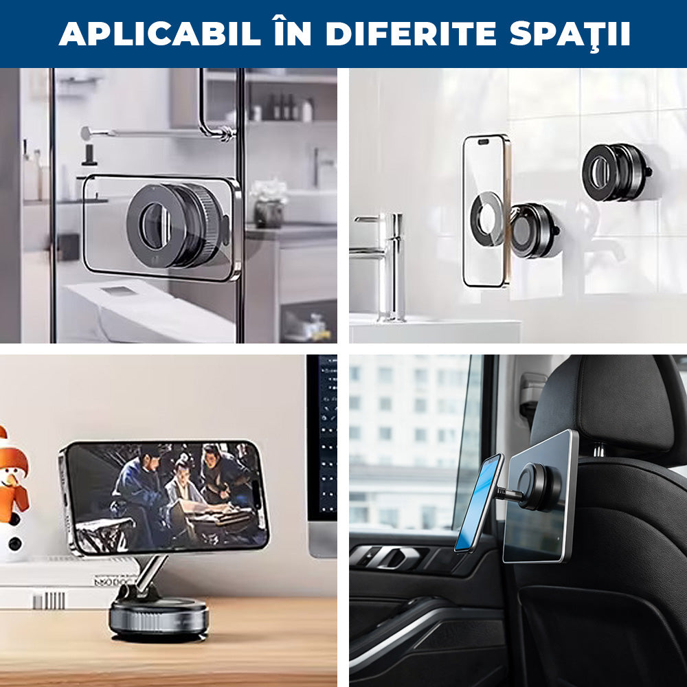MagneHold Pro – Suport Magnetic cu Ventuză 360° pentru Telefon