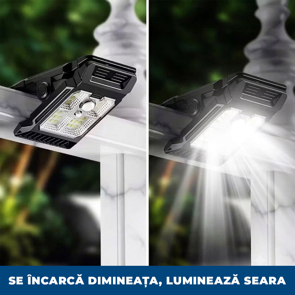 SolarClip Pro – Lampă Solară cu Clemă și Senzor de Mișcare pentru Exterior
