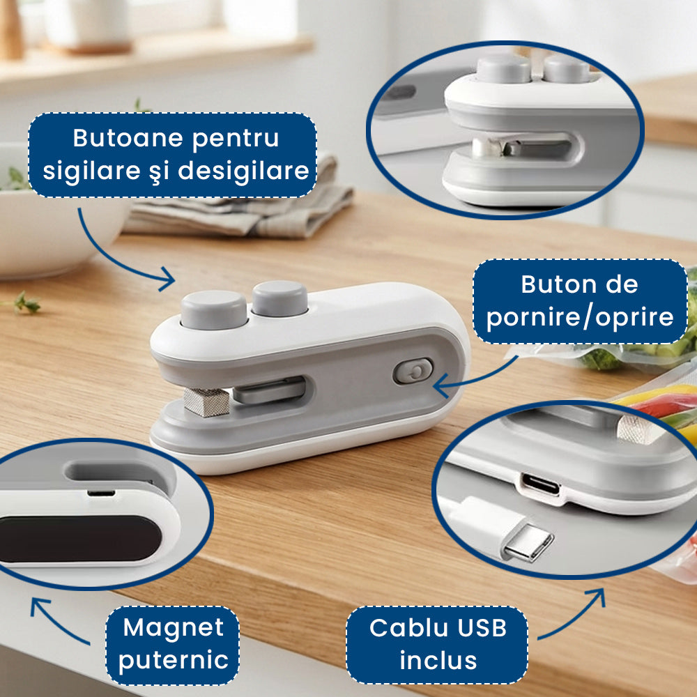 SigilFresh Easy - Aparat Mini pentru Sigilat și Păstrat Alimentele Proaspete