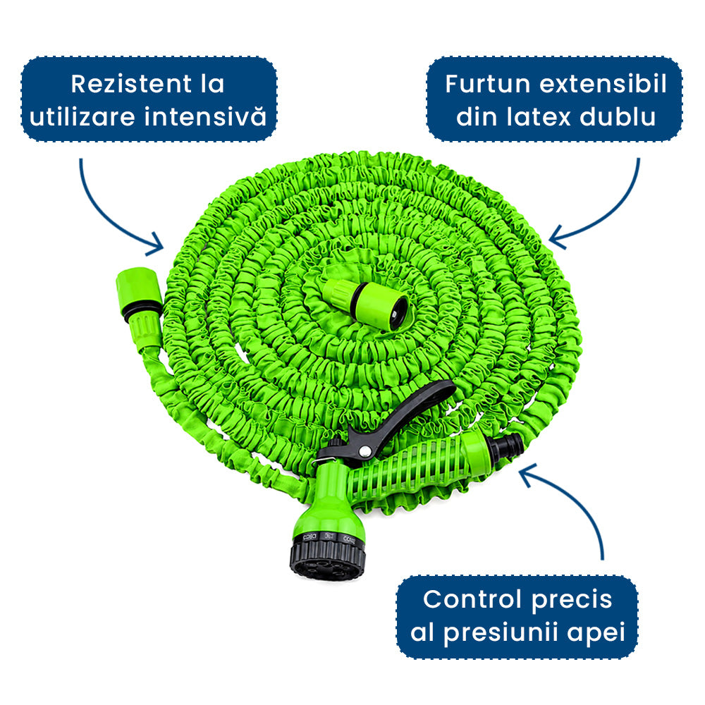 AquaFlex Max – Furtun Expandabil cu 7 Tipuri de Jet, 30 Metri