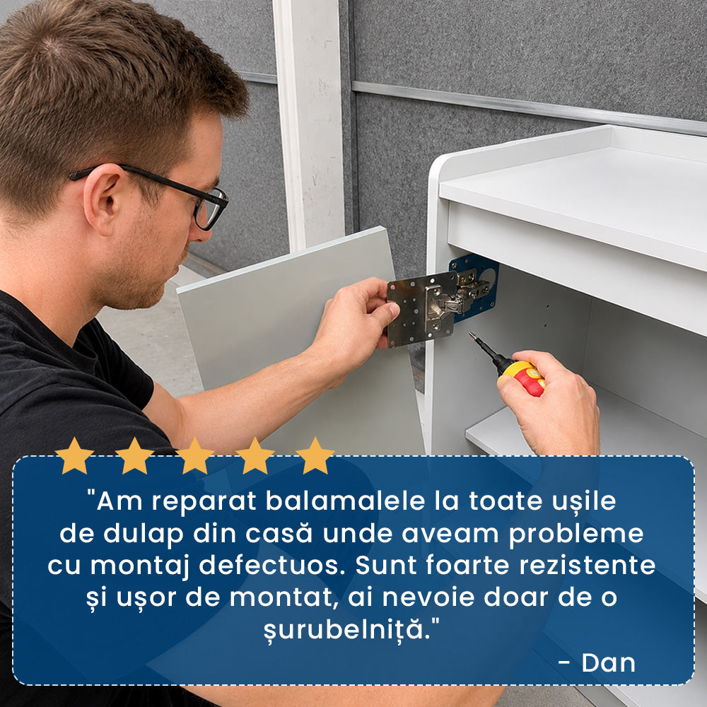 2+2 GRATIS: BalaFix Kit – Set Reparație Balamale cu Plăci din Oțel Inoxidabil