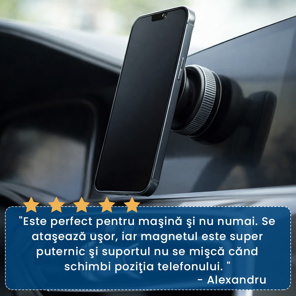 MagneHold Pro – Suport Magnetic cu Ventuză 360° pentru Telefon