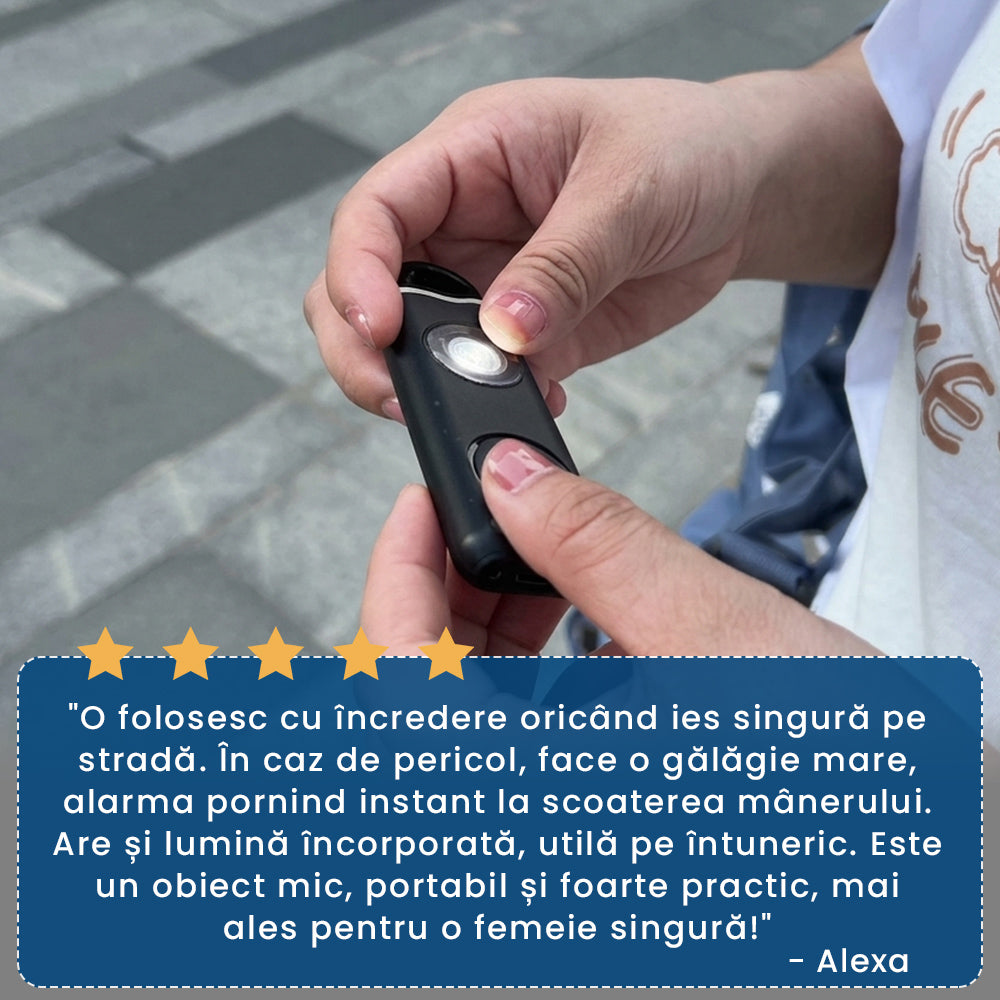 LadySafe Alarm – Sirenă de Urgență Portabilă tip Breloc cu Stroboscop