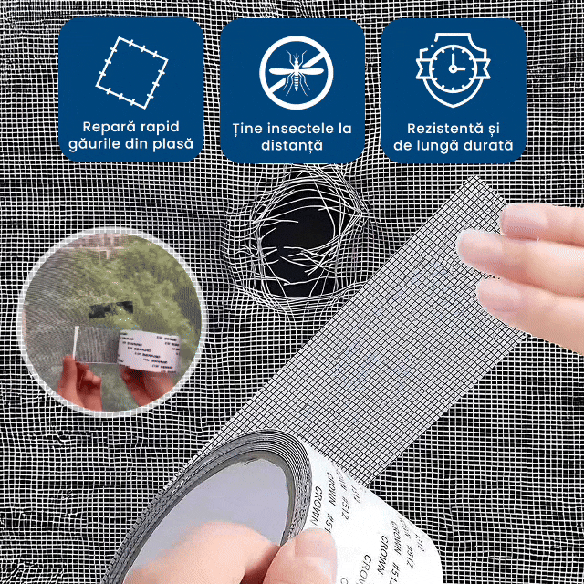 1+1 GRATIS: InsectFix - Bandă Adezivă pentru Repararea Plasei de Insecte