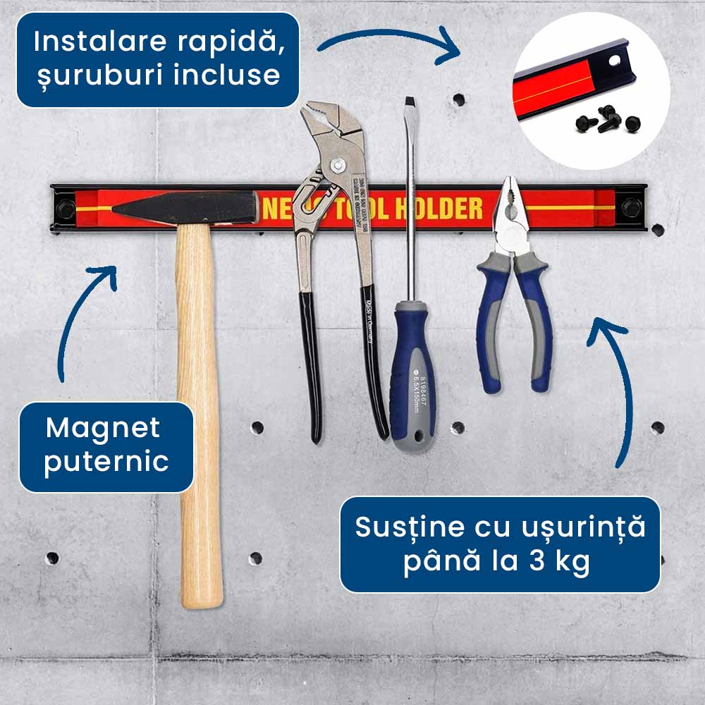 SculeHold - Suport Magnetic pentru Scule care Economisește Spațiu (60 Cm)