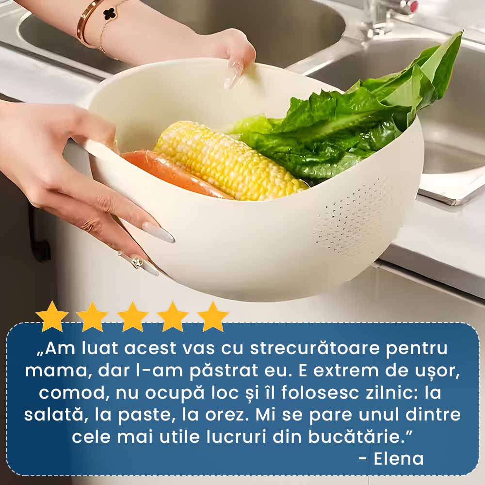 1+1 GRATIS: MagiBowl - Vas cu Strecurătoare pentru Orez, Salate și Paste