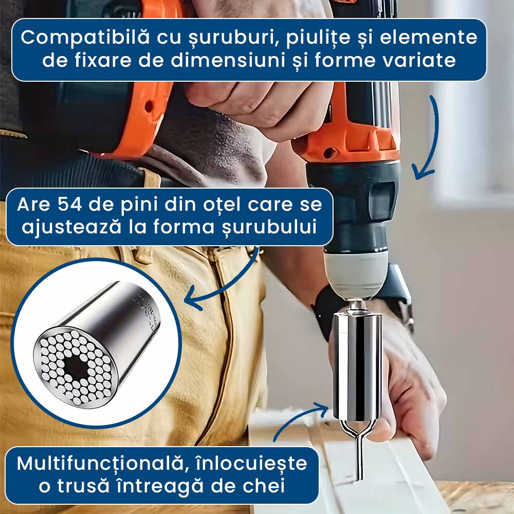 TubeGrip Pro – Cheie Tubulară Universală pentru Șuruburi și Diverse