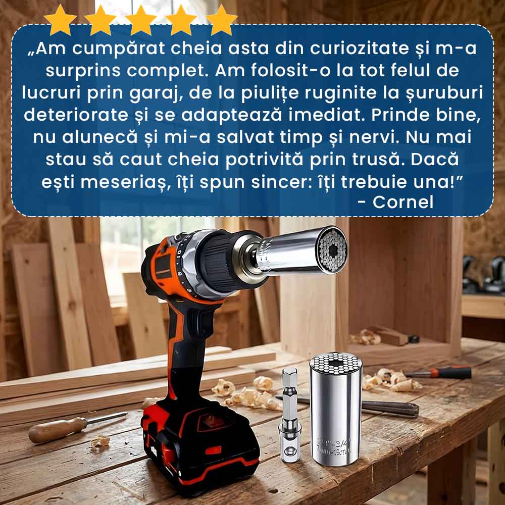 TubeGrip Pro – Cheie Tubulară Universală pentru Șuruburi și Diverse