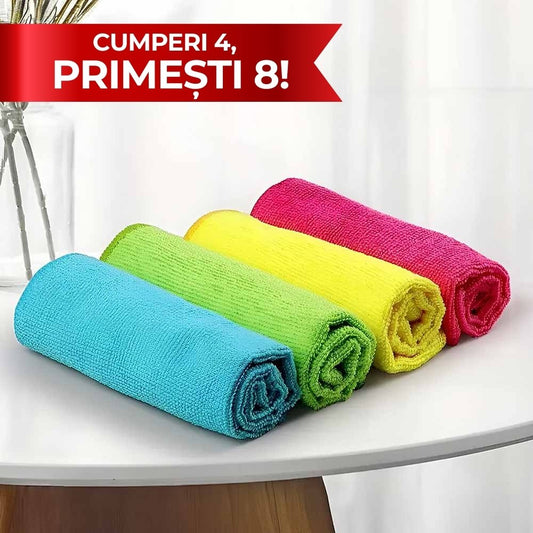 OFERTĂ 4 + 4 GRATIS Set 4 Lavete din Microfibră Multicolore