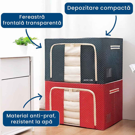 DepoBox 100L – Cutie pentru Depozitare Ultra Spațioasă, Pliabilă, cu Fermoar și Fereastră