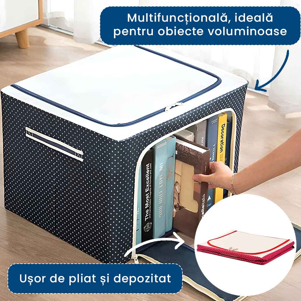 DepoBox 100L – Cutie pentru Depozitare Ultra Spațioasă, Pliabilă, cu Fermoar și Fereastră