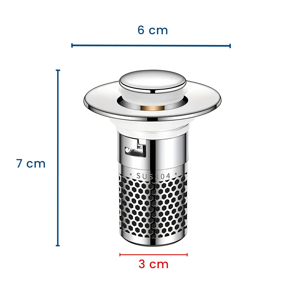 AquaDop – Dop Anti-Înfundare din Inox, Filtru Integrat, Potrivit pentru Scurgeri 3,2–4 cm