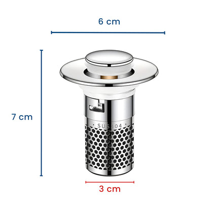 AquaDop – Dop Anti-Înfundare din Inox, Filtru Integrat, Potrivit pentru Scurgeri 3,2–4 cm