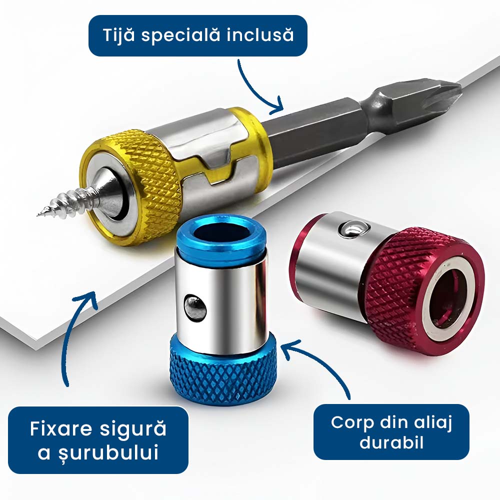 ȘuruMag – Set 3 Inele Magnetice pentru Bormașină sau Autofiletantă (Bit inclus)