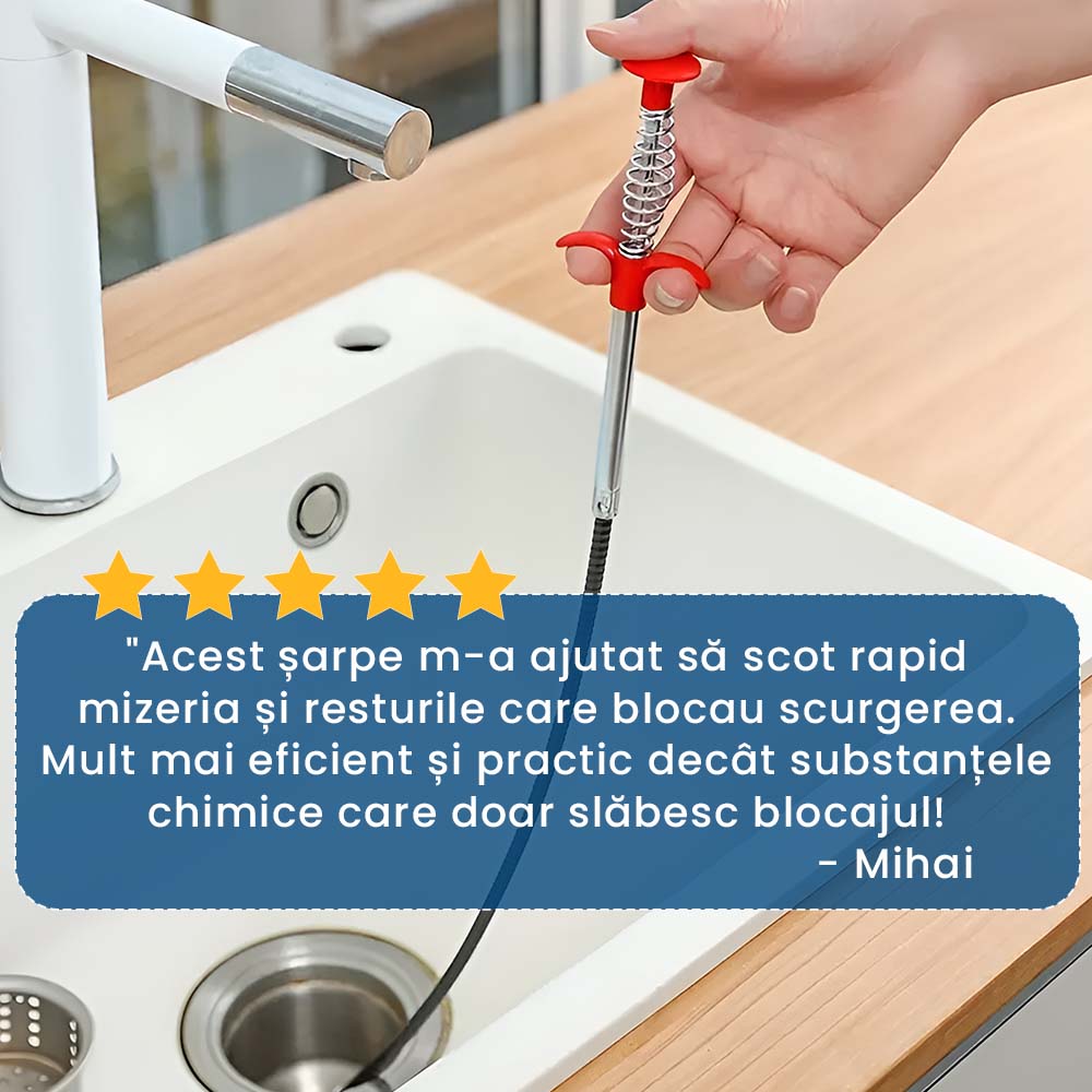 ȘerpiClean - Șarpe pentru Desfundare Scurgeri cu Gheare Retractabile