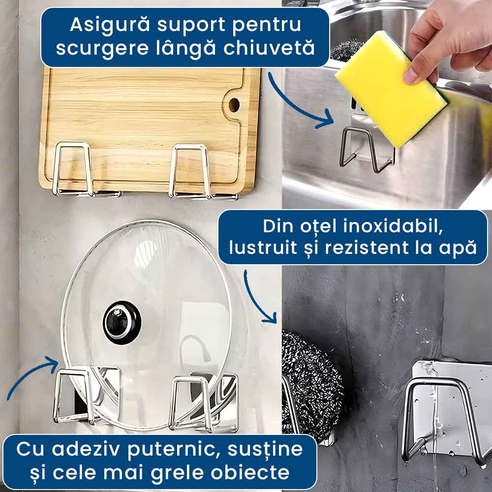 Ordinox Pro – Set 4 Cârlige Adezive din Inox pentru Bucătărie și Baie