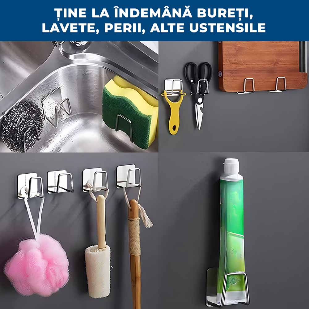 Ordinox Pro – Set 4 Cârlige Adezive din Inox pentru Bucătărie și Baie