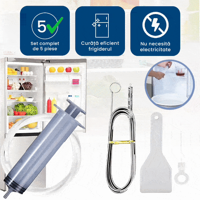 FrigiClean – Set Profesional 5 în 1 pentru Curățarea Frigiderului