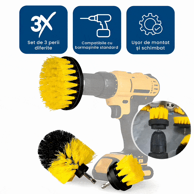 TurboClean - Set Perii pentru Curățare și Lustruit cu Bormașina (3 piese)