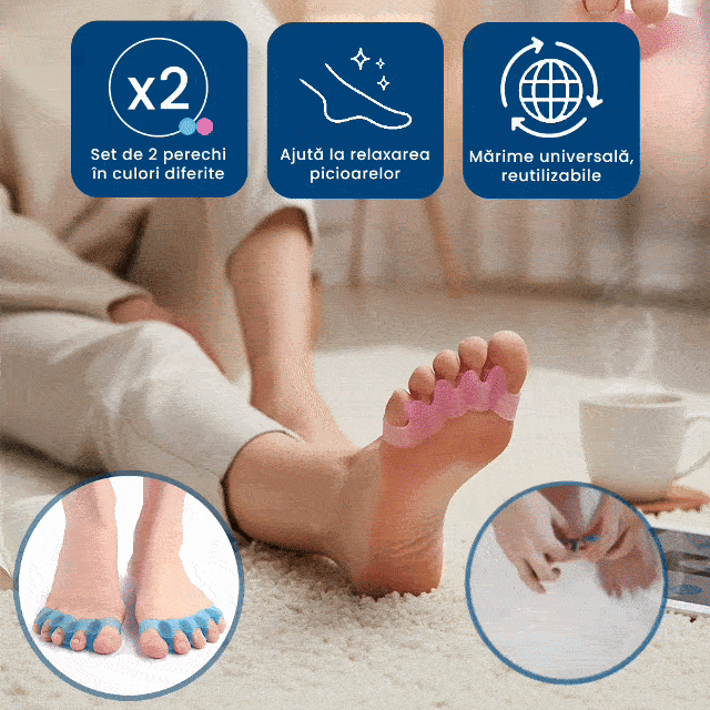 PodoZen – Set 2 Perechi Separatoare Relaxante pentru Picioare (Roz și Albastru)