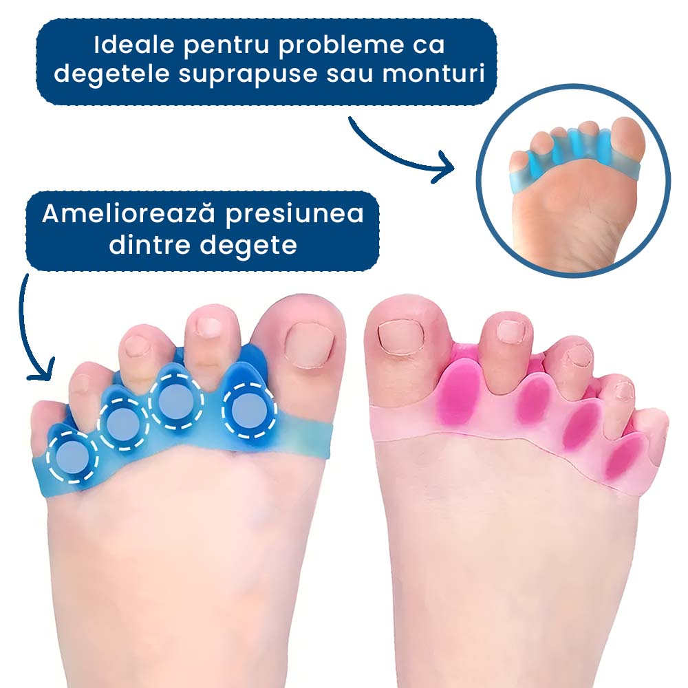 PodoZen – Set 2 Perechi Separatoare Relaxante pentru Picioare (Roz și Albastru)