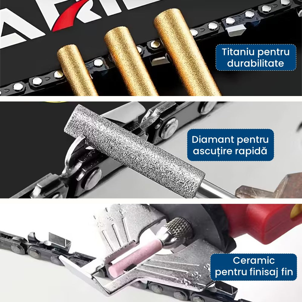 Drujbix Pro – Set Complet 9 Capete pentru Ascuțit Drujba (3 dimensiuni x 3 materiale)