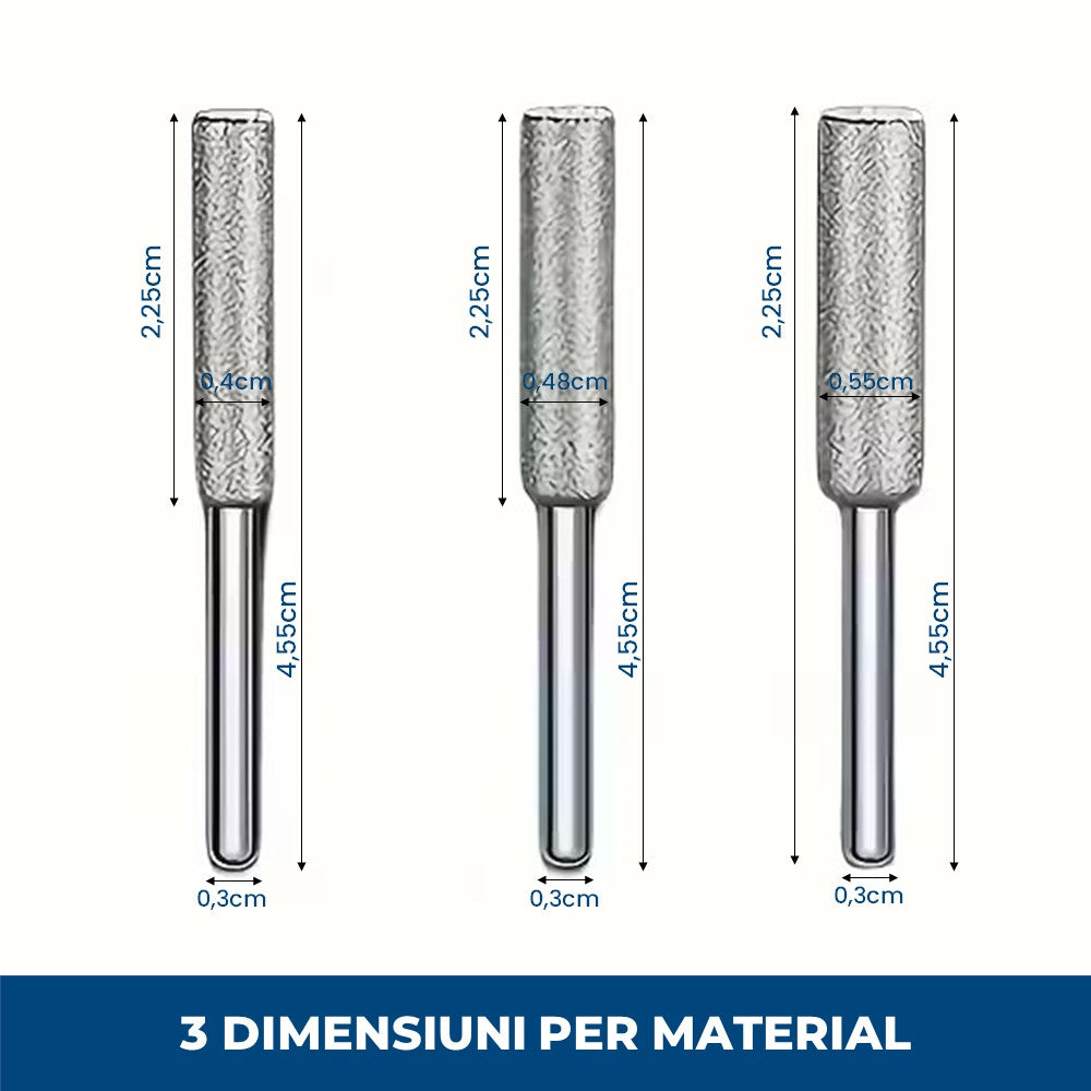 Drujbix Pro – Set Complet 9 Capete pentru Ascuțit Drujba (3 dimensiuni x 3 materiale)