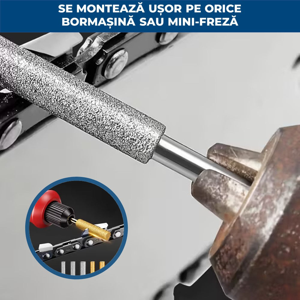 Drujbix Pro – Set Complet 9 Capete pentru Ascuțit Drujba (3 dimensiuni x 3 materiale)