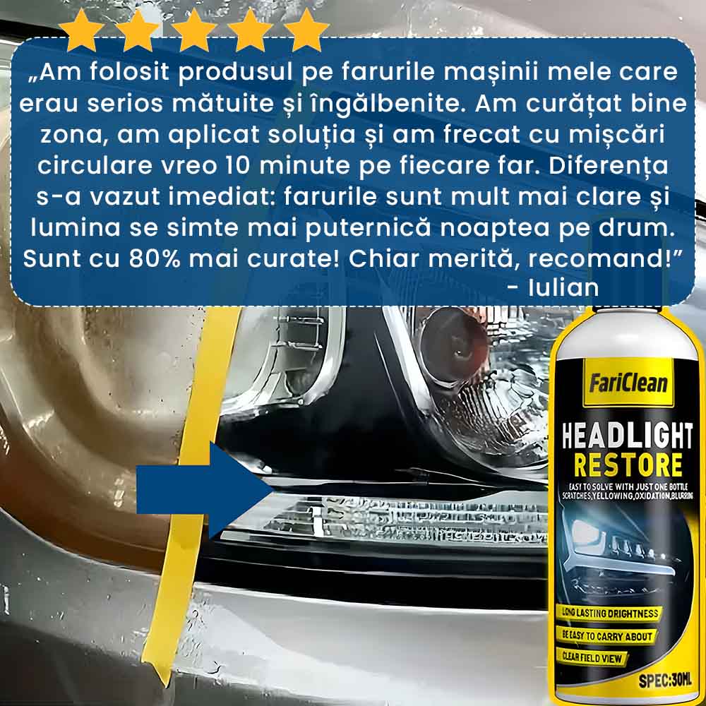 FariClean Pro – Soluție Lichidă pentru Recondiționarea Farurilor