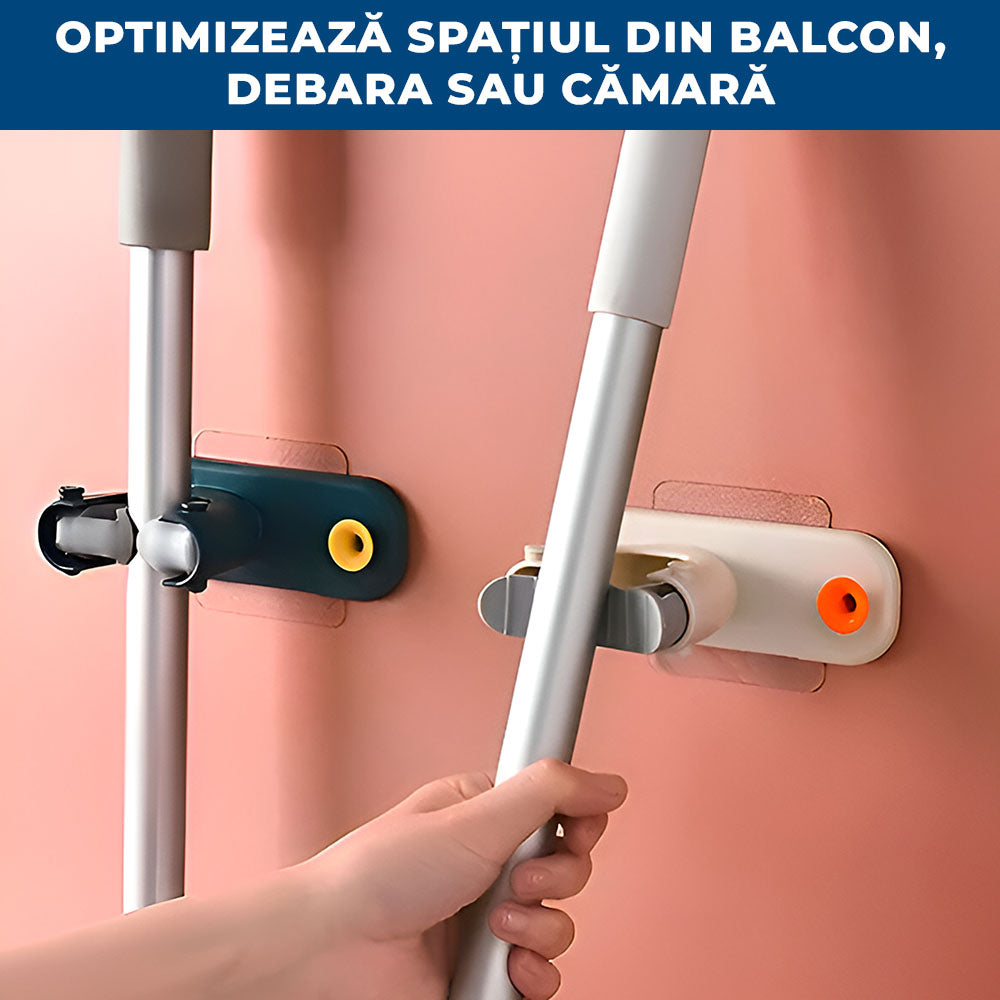 OrgaMop 3X - Suport Universal pentru Mopuri și Mături (Set de 3, Alb)