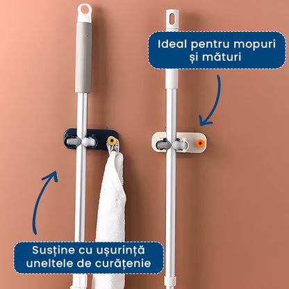 OrgaMop 3X - Suport Universal pentru Mopuri și Mături (Set de 3, Alb)