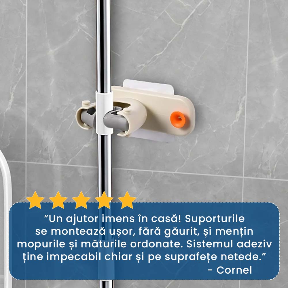 OrgaMop 3X - Suport Universal pentru Mopuri și Mături (Set de 3, Alb)