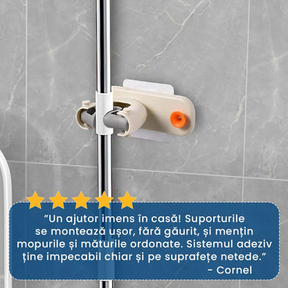 OrgaMop 3X - Suport Universal pentru Mopuri și Mături (Set de 3, Alb)