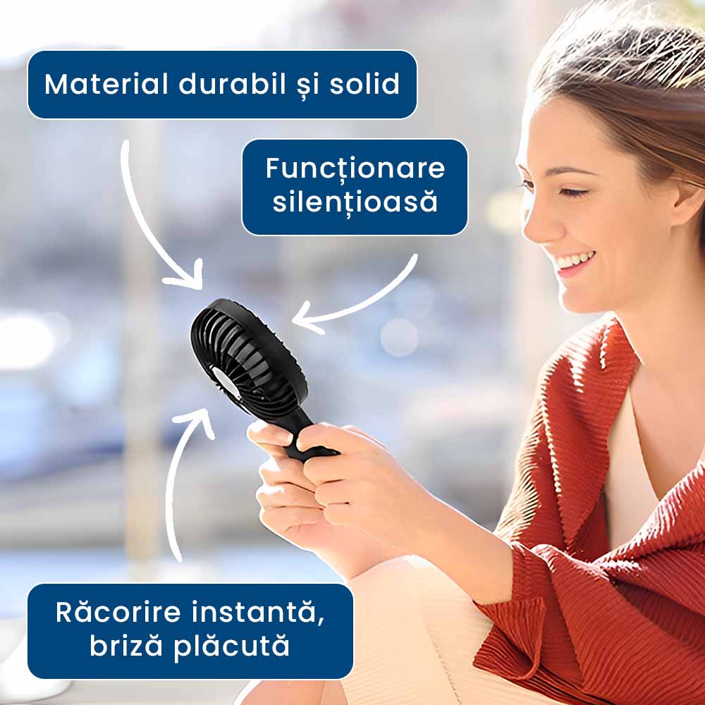 PortaVent - Ventilator Portabil cu Trepied și Reîncărcabil, 2-în-1