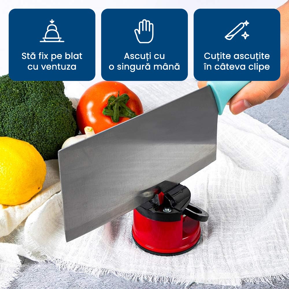 Ascutix Pro – Ascuțitor de Cuțite cu Ventuză, Tăiș ca Nou în Câteva Secunde