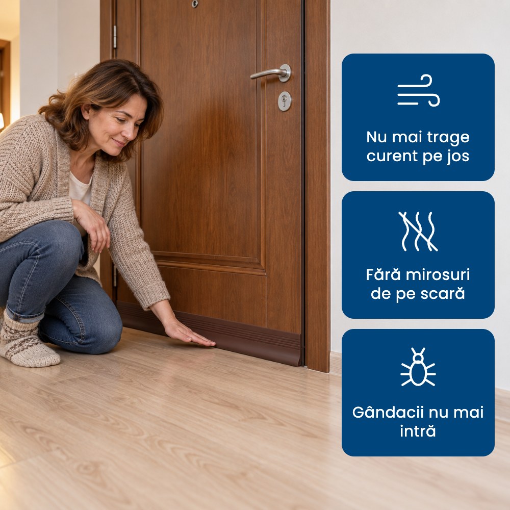 DoorGuard Pro – Bandă de Etanșare sub Ușă, Oprește Curentul, Mirosurile și Insectele (Set 2 Bucăți)