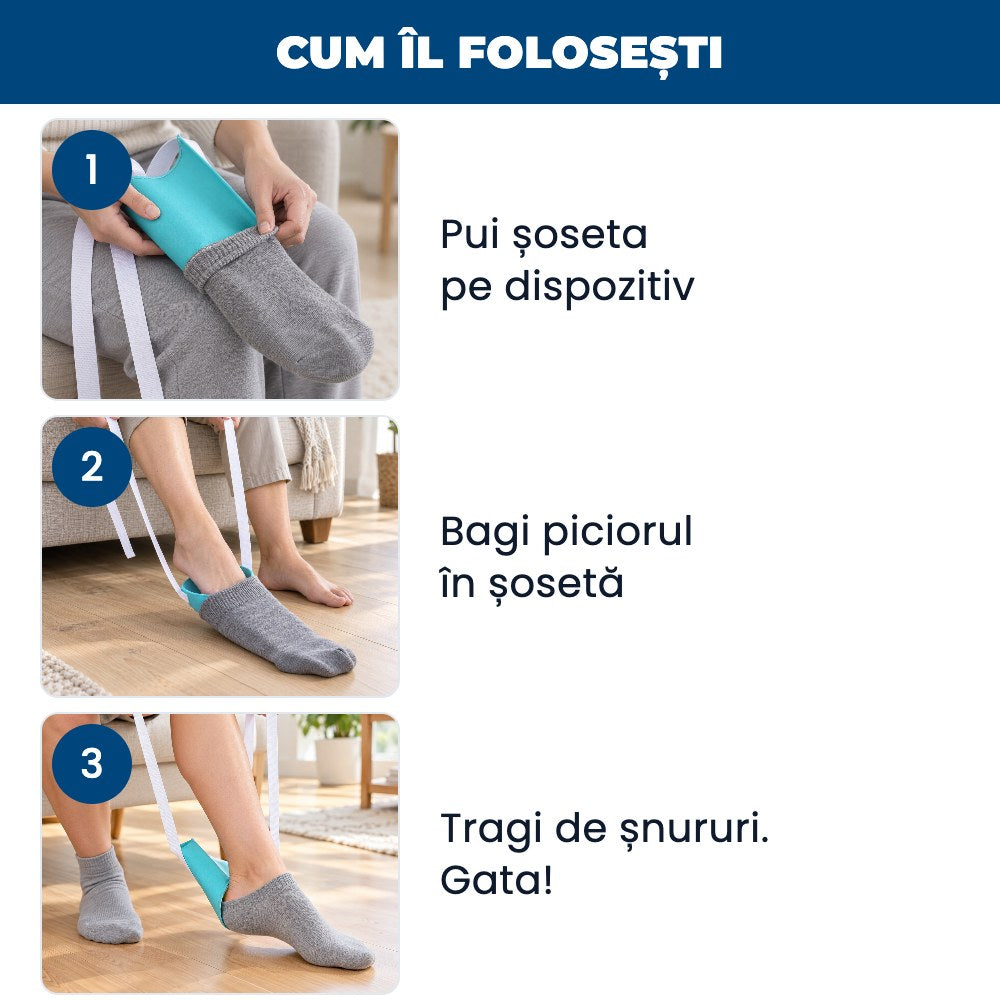 ȘosetEasy - Ajutor pentru Încălțat Șosete și Ciorapi, fără Efort pentru Spate